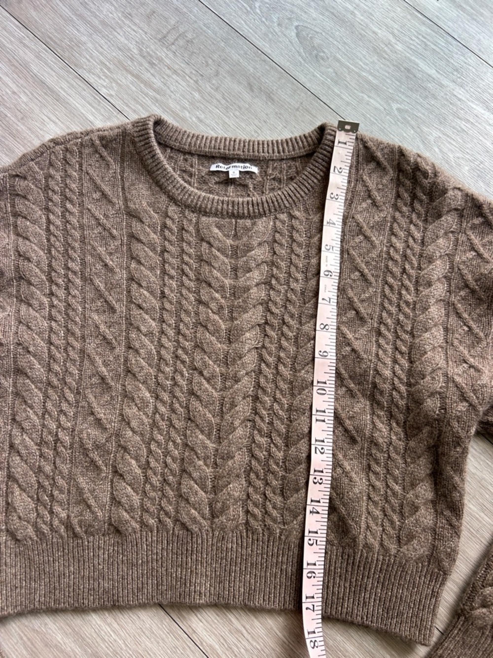 Reformation ALFIO Brown Cable Knit Crop Sweater & Shorts Set - Picture 7 of 13